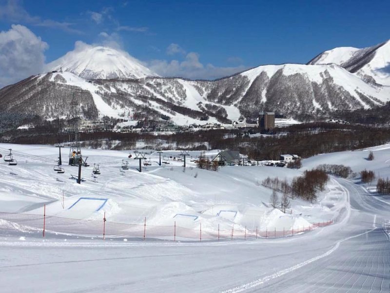 Rusutsu Resort Freedom Park with West Mountain and Shiribetsu in the background