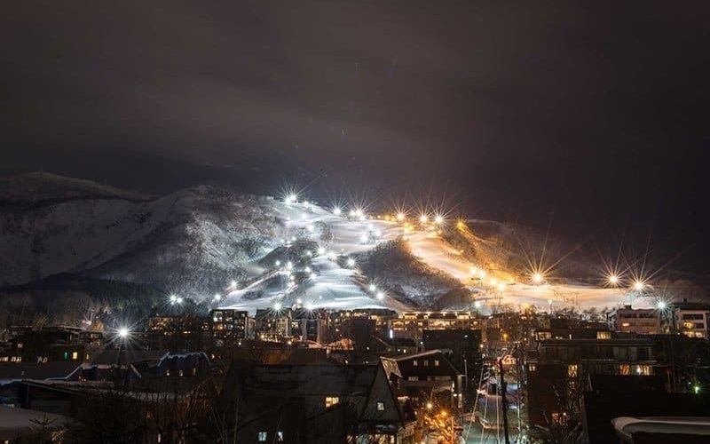 Niseko United lit up and night for night skiing