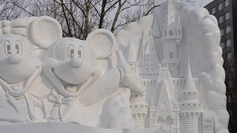 disney snow sculpture during sapporo snow festival odori park site